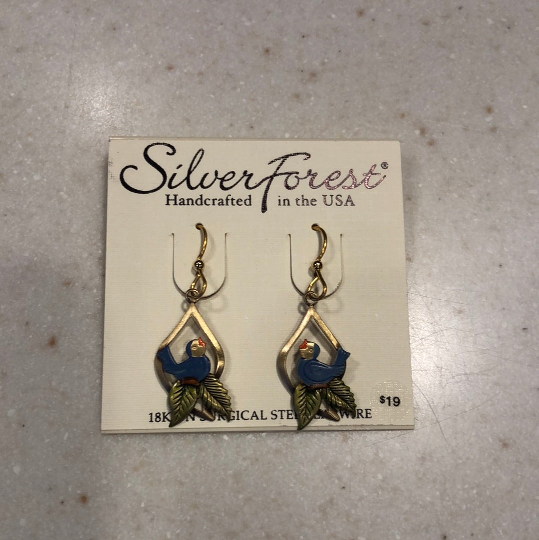 Silver Forest Bird In Trees Earrings NE-1923