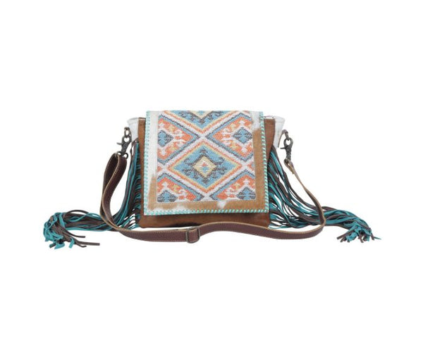 Colorful Boho Leather Sling Bag Rainbow Fringe Crossbody 