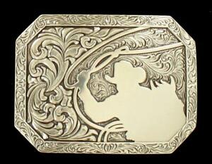 Nocona Roping Cowboy Silver Rectangular Belt Buckle 37713